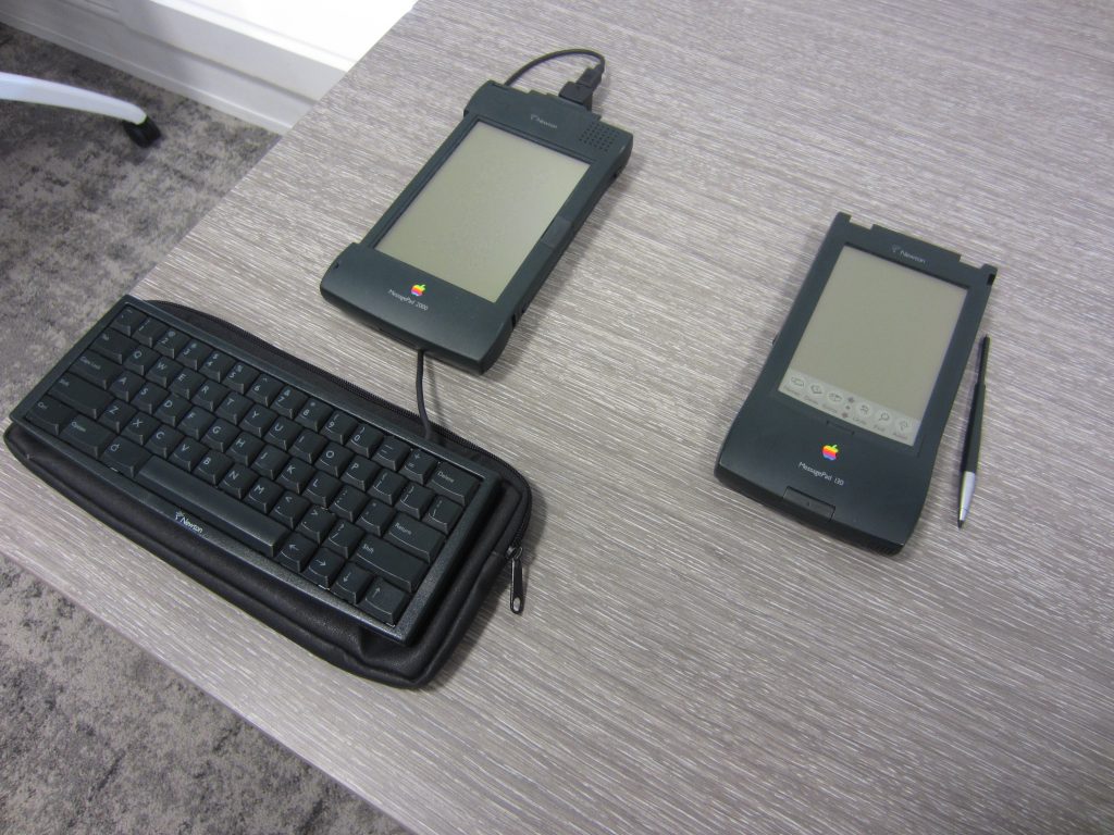 Apple MessagePad 2000 and MessagePad 130 tablets brought by Clint.