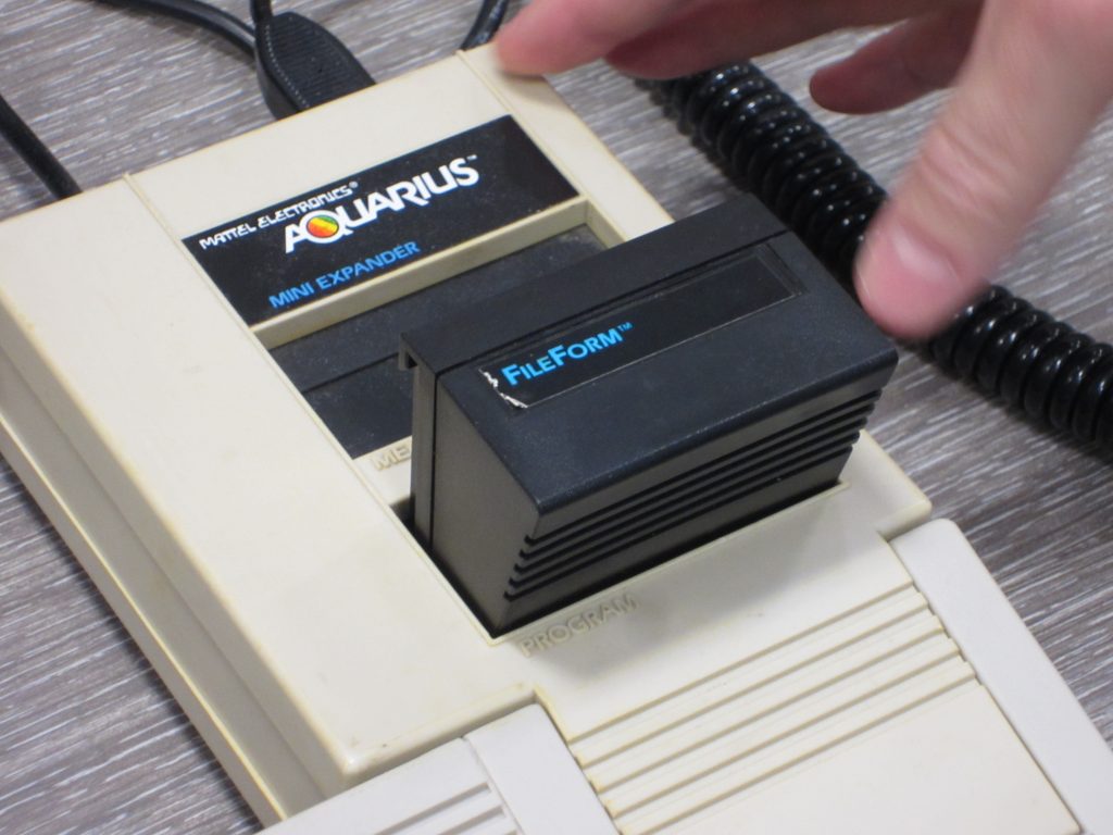 Randy's Aquarius Mini Expander and the FileForm word processor cartridge.