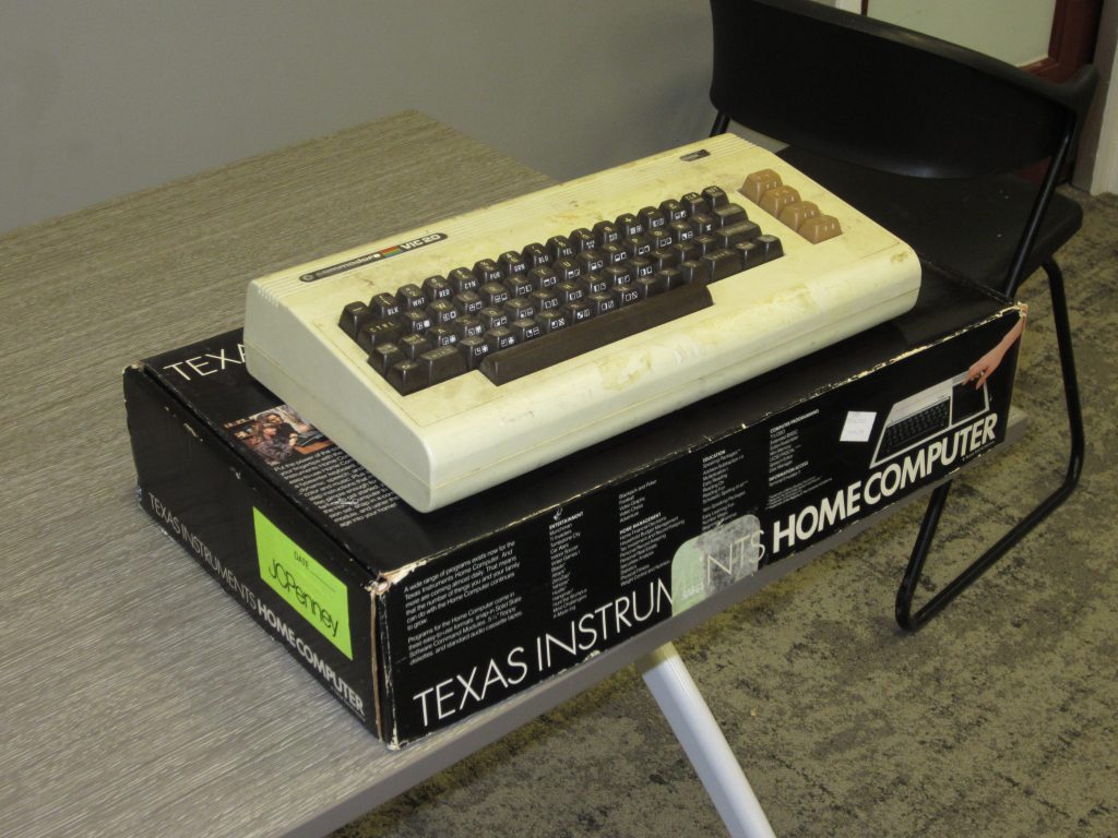 Commodore Vic 20 and a Texas Instruments TI-99/4A with an awesome JC Penney label on the box.