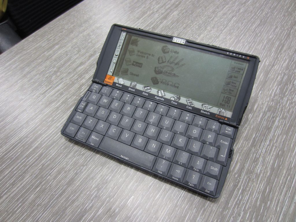 Matt's Psion Series 5 handheld computer has a touchscreen interface.